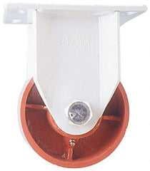 Fairbanks - 8" Diam x 2-1/2" Wide x 10" OAH Top Plate Mount Rigid Caster - Ductile Iron, 2,500 Lb Capacity, Roller Bearing, 5 x 6-1/2" Plate - USA Tool & Supply
