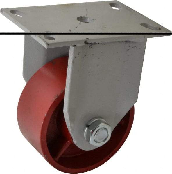 Fairbanks - 5" Diam x 2-1/2" Wide x 7-1/4" OAH Top Plate Mount Rigid Caster - Ductile Iron, 2,500 Lb Capacity, Roller Bearing, 5 x 6-1/2" Plate - USA Tool & Supply