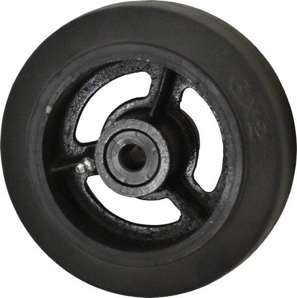 Fairbanks - 6 Inch Diameter x 2 Inch Wide, Rubber Caster Wheel - 410 Lb. Capacity, 2-3/16 Inch Hub Length, 1/2 Inch Axle Diameter, Delrin Bearing - USA Tool & Supply