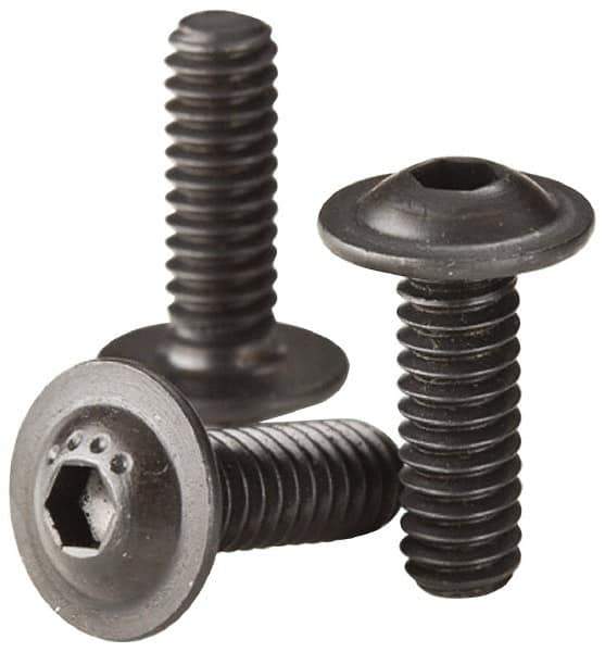 Made in USA - 3/8-16 UNC Hex Socket Drive, Button Screw - Alloy Steel, Black Oxide Finish, Fully Threaded, 1" Length Under Head - USA Tool & Supply