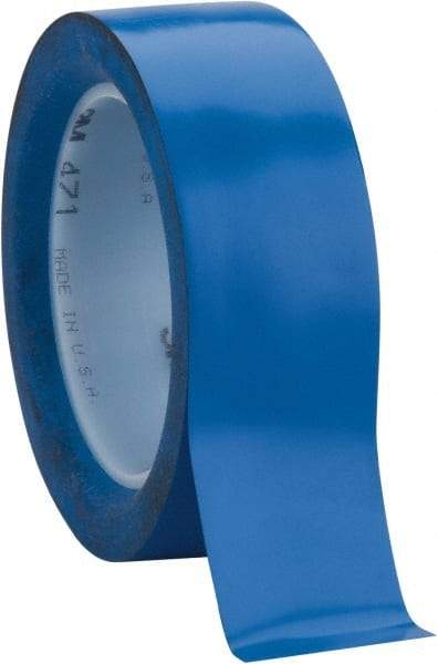 3M - Blue Solid Color Vinyl Tape - 1-1/2" Wide x 108' Long x 5.2 mil Thick, General Traffic - USA Tool & Supply