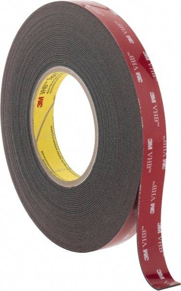 3M - 3/4" x 15 Yd Acrylic Adhesive Double Sided Tape - 45 mil Thick, Black, Acrylic Foam Liner, Continuous Roll, Series 5952 - USA Tool & Supply