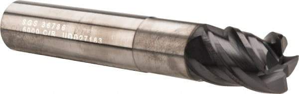 SGS - 1/2", 4 Flute, Single End, Solid Carbide, 0.04" Corner Radius End Mill - 3" OAL, Right Hand Flute, 5/8" LOC, Right Hand Cut, 1-1/4" Extended Reach - USA Tool & Supply