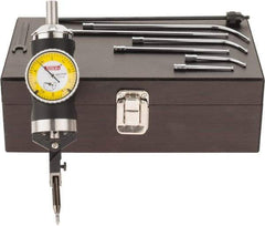 SPI - 9 Piece, 0mm to 63.5mm Measuring Range, 40mm Dial Diam, 0-25-0 Dial Reading, Yellow Dial Test Indicator Kit - 0.005mm Accuracy, 2, 4 & 6" Contact Point Length, 1/8" Ball Diam, 0.01mm Dial Graduation - USA Tool & Supply