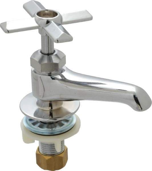 B&K Mueller - Standard, One Handle Design, Chrome, Round Deck Plate Single Mount Faucet - 4 Spoke Handle - USA Tool & Supply