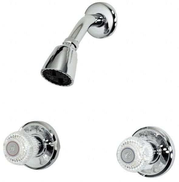 B&K Mueller - Concealed, Two Handle, Chrome Coated, Brass, Valve and Shower Head - Knob Handles, 8 Inch Mounting Centers, Acrylic Handles - USA Tool & Supply