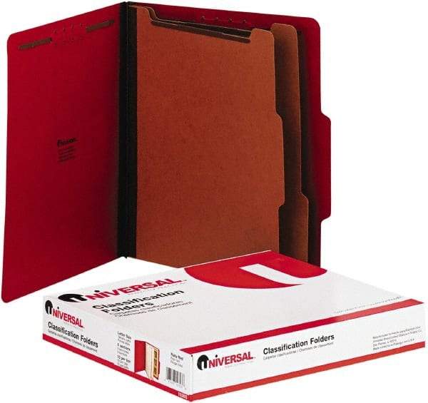 UNIVERSAL - 8-1/2 x 11", Letter Size, Red, Classification Folders with Top Tab Fastener - 2/5 Tab Cut Location - USA Tool & Supply