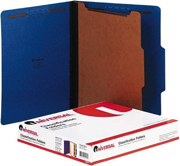 UNIVERSAL - 8-1/2 x 11", Letter Size, Blue, Classification Folders with Top Tab Fastener - 2/5 Tab Cut Location - USA Tool & Supply