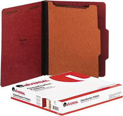 UNIVERSAL - 8-1/2 x 11", Letter Size, Red, Classification Folders with Top Tab Fastener - 2/5 Tab Cut Location - USA Tool & Supply