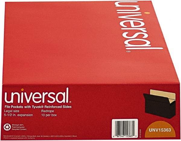UNIVERSAL - 8-1/2 x 14", Legal, Red, Expandable File Folders with Drop Front & Top Tab Pocket - Straight Tab Cut Location - USA Tool & Supply