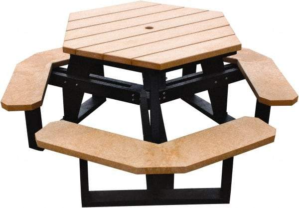 Vestil - 69-1/2" Long x 69-1/2" Wide x 30-1/2" High Stationary Activity/Utility Table without Back Rests - ADA Version - Cedar & Black, Plastic - USA Tool & Supply