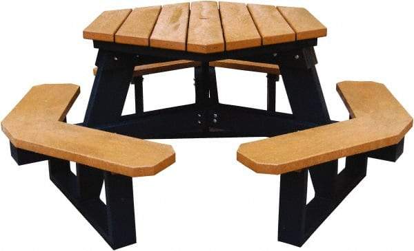Vestil - 69-1/2" Long x 69-1/2" Wide x 30-1/2" High Stationary Activity/Utility Table without Back Rests - Cedar & Black, Plastic - USA Tool & Supply