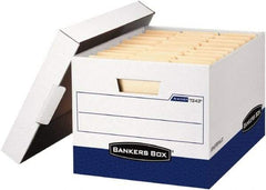 BANKERS BOX - 1 Compartment, 12 Inch Wide x 15 Inch Deep x 10 Inch High, File Storage Box - Paper, White and Blue - USA Tool & Supply