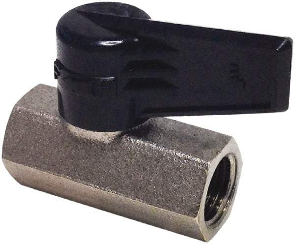 Legris - 1/2" Pipe, Female Port, Nickel Plated Brass Miniature Ball Valve - Inline - One Way Flow, FBSPP x FBSPP Ends, Wedge Handle, 174 WOG - USA Tool & Supply
