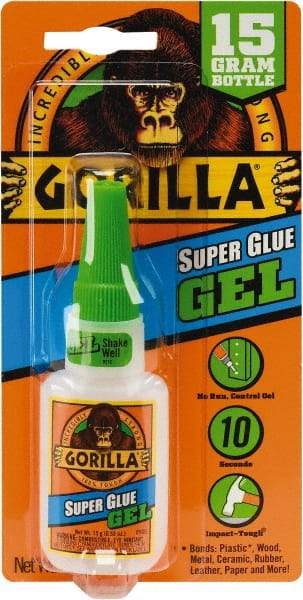 Gorilla Glue - 0.53 oz Bottle Clear Super Glue - 24 hr Full Cure Time, Bonds to Most Surfaces - USA Tool & Supply