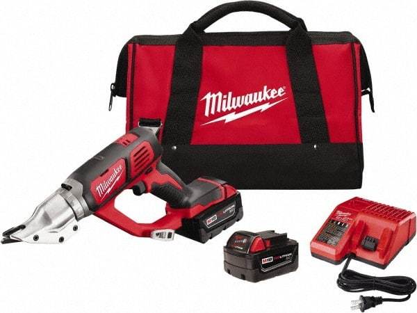 Milwaukee Tool - 3,000 SPM, 18 Volt, Inline Handle, Handheld Cordless Shear - 18 Gauge (Mild Steel) Cutting Capacity - USA Tool & Supply