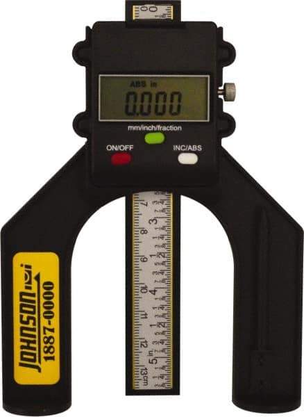 Johnson Level & Tool - 0" to 80mm Electronic Depth Gage - 0.004" Accuracy, 0.05mm Resolution, 5" Base Length - USA Tool & Supply