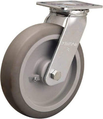 Hamilton - 8" Diam x 2" Wide x 9-1/2" OAH Top Plate Mount Swivel Caster - Rubber Mold on Polyolefin, 500 Lb Capacity, Straight Roller Bearing, 4 x 4-1/2" Plate - USA Tool & Supply