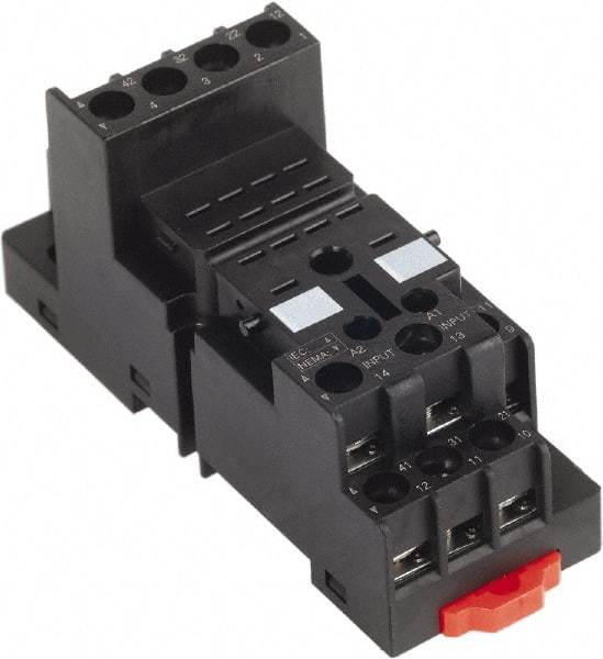 Schneider Electric - 250 Volt, 10 Amp, Flat Relay Socket - DIN Rail Mount, Panel Mount, IP20, Box Lug Mixed Terminal - USA Tool & Supply