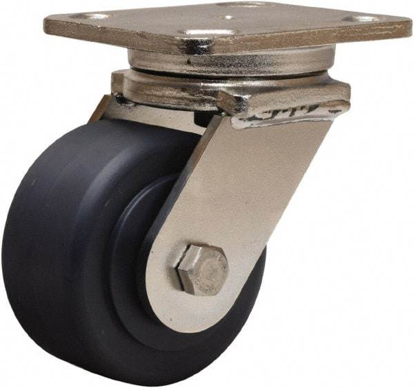 Hamilton - 4" Diam x 2" Wide x 5-5/8" OAH Top Plate Mount Swivel Caster - Nylon, 1,600 Lb Capacity, Stainless Steel Double Shielded Precision Ball Bearing, 4 x 5" Plate - USA Tool & Supply
