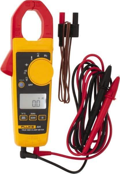 Fluke - 325, CAT IV, CAT III, Digital True RMS Clamp Meter with 1.18" Clamp On Jaws - 600 VAC/VDC, 400 AC/DC Amps, Measures Voltage, Capacitance, Continuity, Frequency, Resistance, Temperature - USA Tool & Supply