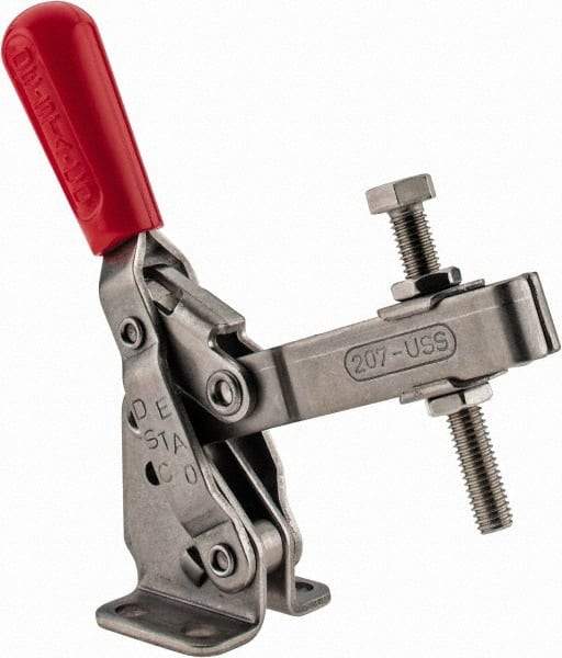 De-Sta-Co - 450 Lb Holding Capacity, Vertical Handle, Manual Hold Down Toggle Clamp - 57° Handle Movement, 99° Bar Opening, U-Bar, Flanged Base, Stainless Steel - USA Tool & Supply