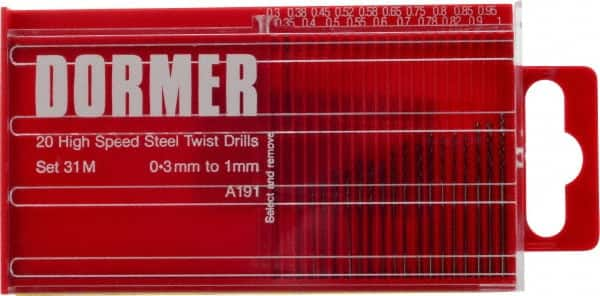 DORMER - 0.3 to 1mm, 118° Point, Oxide Finish, High Speed Steel Jobber Length Drill Bit Set - USA Tool & Supply