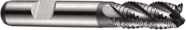 DORMER - 14mm Diam, Coarse Pitch, 26mm LOC, 4 Flute Powdered Metal Roughing Square End Mill - AlCrN Finish, 83mm OAL, 12mm Shank Diam, Single End, Extended Reach, Centercutting, 35° Helix - USA Tool & Supply