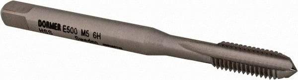 DORMER - M5x0.80 Metric Coarse 6H 3 Flute Bright Finish High Speed Steel Straight Flute Machine Tap - Bottoming, Right Hand Thread, 58mm OAL, 11mm Thread Length, Oversize - Exact Industrial Supply