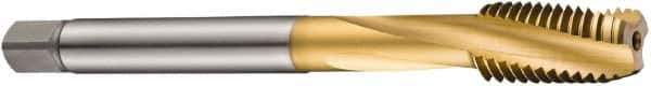 DORMER - M30x3.50 Metric Coarse 4 Flute 6H Bottoming Spiral Flute Tap - Cobalt, TiN Finish, 180mm OAL, Right Hand Flute, Right Hand Thread, Series E263 - USA Tool & Supply