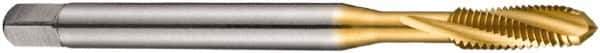 DORMER - M8x1.25 Metric Coarse 3 Flute 6H Bottoming Spiral Flute Tap - Cobalt, TiN Finish, 90mm OAL, Right Hand Flute, Right Hand Thread, Series E212 - Exact Industrial Supply