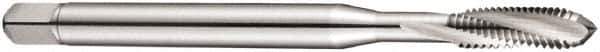 DORMER - M2x0.40 Metric Coarse 3 Flute 6H Bottoming Spiral Flute Tap - Cobalt, Bright Finish, 45mm OAL, Right Hand Flute, Right Hand Thread, Series E207 - Exact Industrial Supply