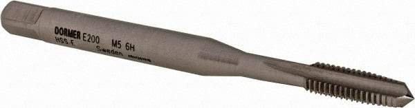 DORMER - M5x0.80 Metric Coarse 6H 3 Flute Bright Finish Cobalt Straight Flute Machine Tap - Taper, Right Hand Thread, 70mm OAL, 13mm Thread Length, Oversize - Exact Industrial Supply