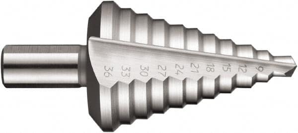 DORMER - 10 Hole Sizes, 9 to 36mm Hole Diam High Speed Steel Step Drill Bit - USA Tool & Supply