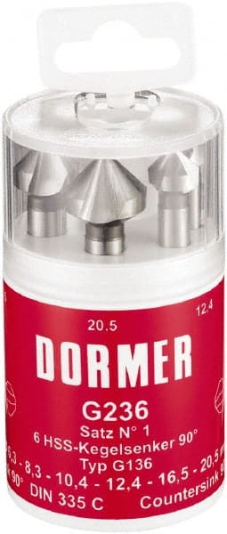 DORMER - 4 Piece, 1/4 to 0.8071" Head Diam, 90° Included Angle, Single End Countersink Set - USA Tool & Supply
