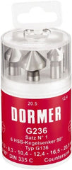 DORMER - 4 Piece, 1/4 to 0.8071" Head Diam, 90° Included Angle, Single End Countersink Set - USA Tool & Supply