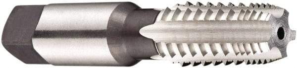 DORMER - 3/8-18 NPT, 5 Flutes, Bright Finish, High Speed Steel, Interrupted Thread Pipe Tap - 3.1496 Inch Overall Length, 0.7008 Inch Shank Diameter, 1-1/16 Inch Thread Length, 0.531 Inch Square Size, 0.7677 Inch Projection, Bottoming Chamfer, Series E711 - USA Tool & Supply