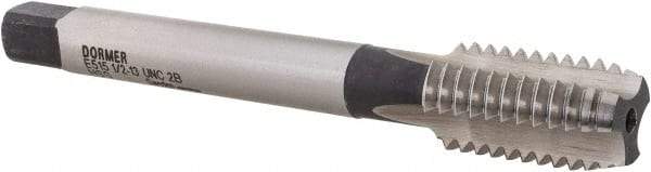 DORMER - 1/2-13 UNC 2B 3 Flute Bright Finish High Speed Steel Straight Flute Machine Tap - Bottoming, Right Hand Thread, 89mm OAL, 22mm Thread Length, Oversize - Exact Industrial Supply