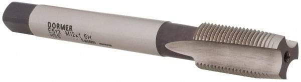 DORMER - M12x1.00 Metric Fine 6H 3 Flute Bright Finish High Speed Steel Straight Flute Machine Tap - Taper, Right Hand Thread, 89mm OAL, 22mm Thread Length, Oversize - Exact Industrial Supply