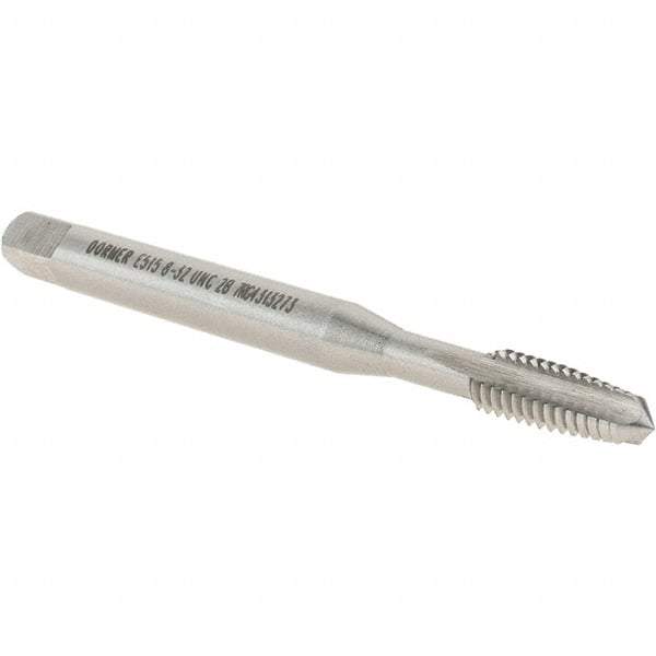 DORMER - #8-32 UNC 2B 3 Flute Bright Finish High Speed Steel Straight Flute Machine Tap - Taper, Right Hand Thread, 53mm OAL, 9.5mm Thread Length, Oversize - Exact Industrial Supply
