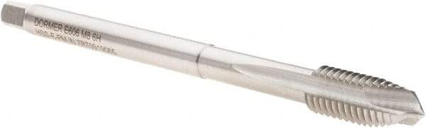 DORMER - M8x1.25 Metric Coarse 3 Flute Bright Finish Cobalt Spiral Point Extension Tap - Plug Chamfer, 97mm OAL, 6H Class of Fit, Series E606 - Exact Industrial Supply