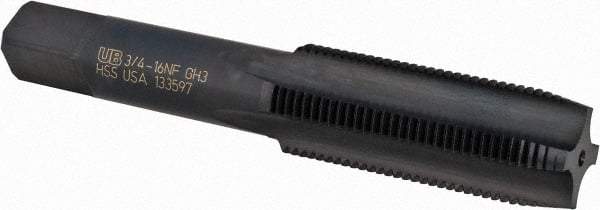 Union Butterfield - 3/4-16 UNF 3B 4 Flute Oxide Finish High Speed Steel Straight Flute Standard Hand Tap - Plug, Right Hand Thread, 4-1/4" OAL, 2" Thread Length, H3 Limit, Oversize - USA Tool & Supply