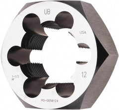 Union Butterfield - 1-1/2 - 12 UNF Thread, 2-9/16" Hex, Right Hand Thread, Hex Rethreading Die - Chromium Steel, 1" Thick, Series 2025 - Exact Industrial Supply