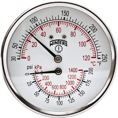 Winters - 3" Dial, 1/2 Thread, 0-200 Scale Range, Pressure Gauge - Center Back Connection Mount, Accurate to 0.03% of Scale - USA Tool & Supply