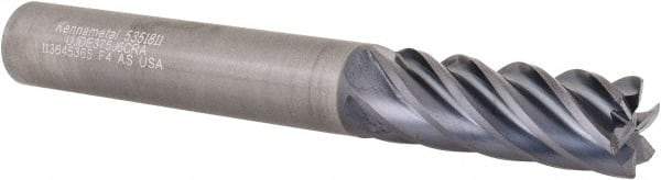 Kennametal - 3/8", 6 Flute, Single End, Solid Carbide, 0.015" Corner Radius End Mill - 3" OAL, 38° Helix, Right Hand Flute, 1" LOC, Right Hand Cut - USA Tool & Supply