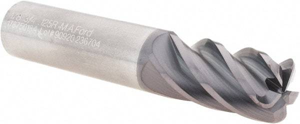 M.A. Ford - 3/4", 5 Flute, Single End, Solid Carbide, 1/8" Corner Radius End Mill - 4" OAL, 38° Helix, Right Hand Flute, 1-1/2" LOC, Right Hand Cut - USA Tool & Supply