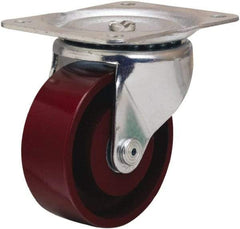 Hamilton - 4" Diam x 1-1/2" Wide x 5" OAH Top Plate Mount Swivel Caster - Cast Iron, 375 Lb Capacity, Straight Roller Bearing, 4 x 5-1/8" Plate - USA Tool & Supply