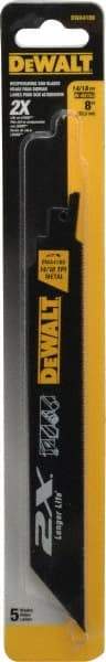 DeWALT - 8" Long x 1" Thick, Bi-Metal Reciprocating Saw Blade - Straight Profile, 14 to 18 TPI, Toothed Edge - USA Tool & Supply