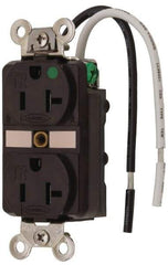 Hubbell Wiring Device-Kellems - 125 VAC, 20 Amp, 5-20R NEMA Configuration, Brown, Hospital Grade, Self Grounding Duplex Receptacle - 1 Phase, 2 Poles, 3 Wire, Flush Mount, Chemical, Corrosion and Impact Resistant, Tamper Resistant - USA Tool & Supply
