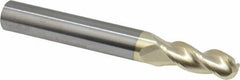 Accupro - 7mm Diam, 19mm LOC, 3 Flute Solid Carbide Ball End Mill - ZrN Finish, Single End, 65mm OAL, 8mm Shank Diam, Spiral Flute - USA Tool & Supply